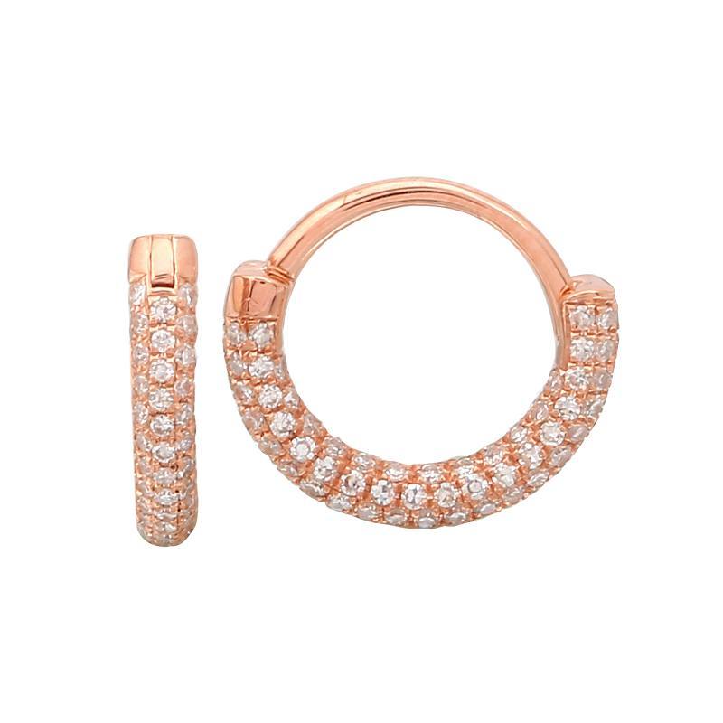 14K Gold Micro Pave 7-Row Diamond Huggie Earrings Rose Gold Izakov Diamonds + Fine Jewelry