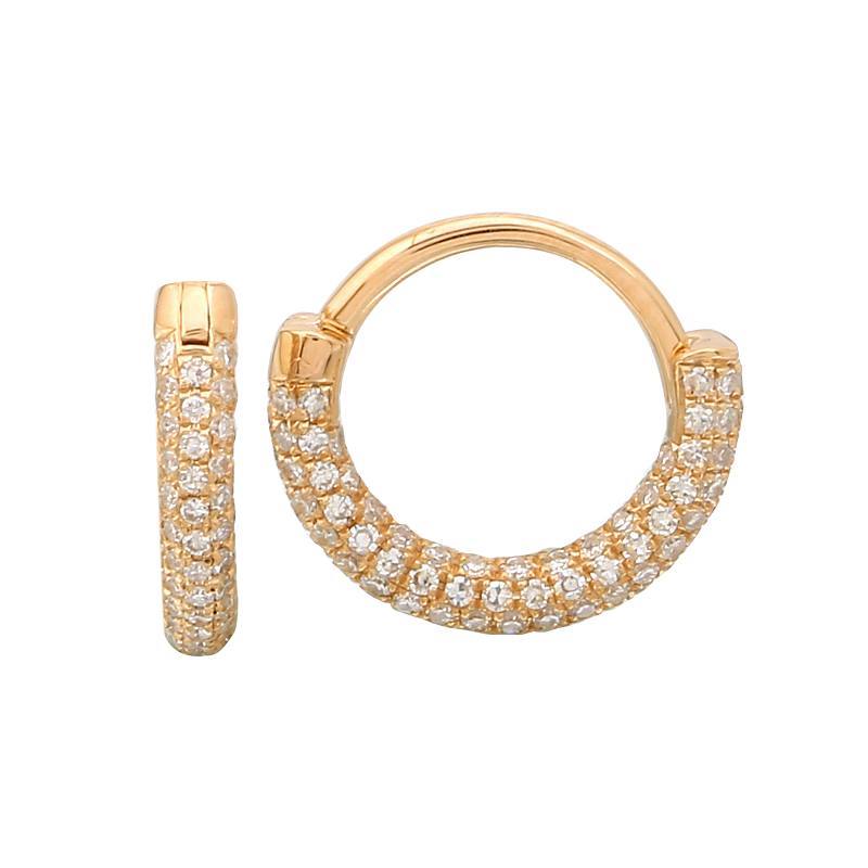 14K Gold Micro Pave 7-Row Diamond Huggie Earrings Yellow Gold Izakov Diamonds + Fine Jewelry