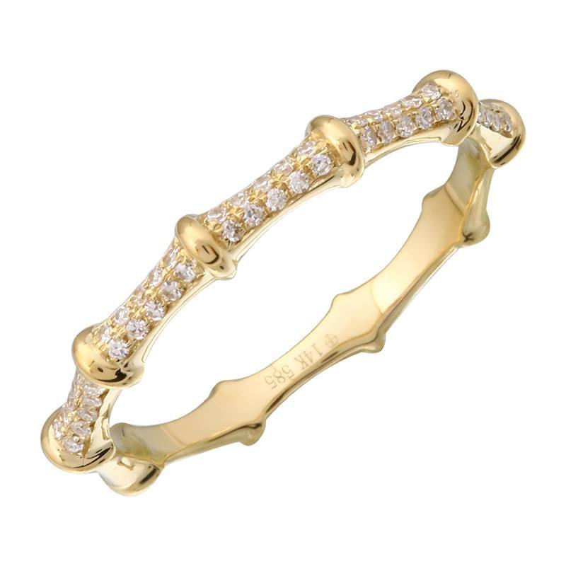14K Gold Micro Pave Bamboo Ring 6.5 / Yellow Gold Izakov Diamonds + Fine Jewelry