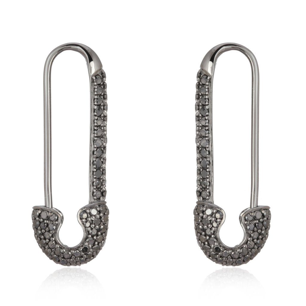 14K Gold Micro Pave Black Diamond Large Safety Pin Earring - Earrings - Izakov Diamonds + Fine Jewelry