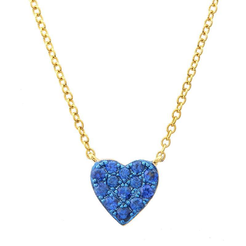 14K Gold Micro Pave Blue Sapphire Heart Necklace Yellow Gold Izakov Diamonds + Fine Jewelry