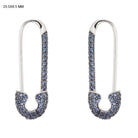 14K Gold Micro Pave Blue Sapphire Safety Pin Earrings Single / White Gold Izakov Diamonds + Fine Jewelry