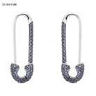 14K Gold Micro Pave Blue Sapphire Large Safety Pin Earrings - Earrings - Izakov Diamonds + Fine Jewelry
