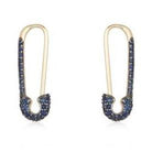 14K Gold Micro Pave Blue Sapphire Mini Safety Pin Earrings Izakov Diamonds + Fine Jewelry