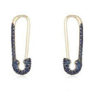 14K Gold Micro Pave Blue Sapphire Small Safety Pin Earrings - Earrings - Izakov Diamonds + Fine Jewelry