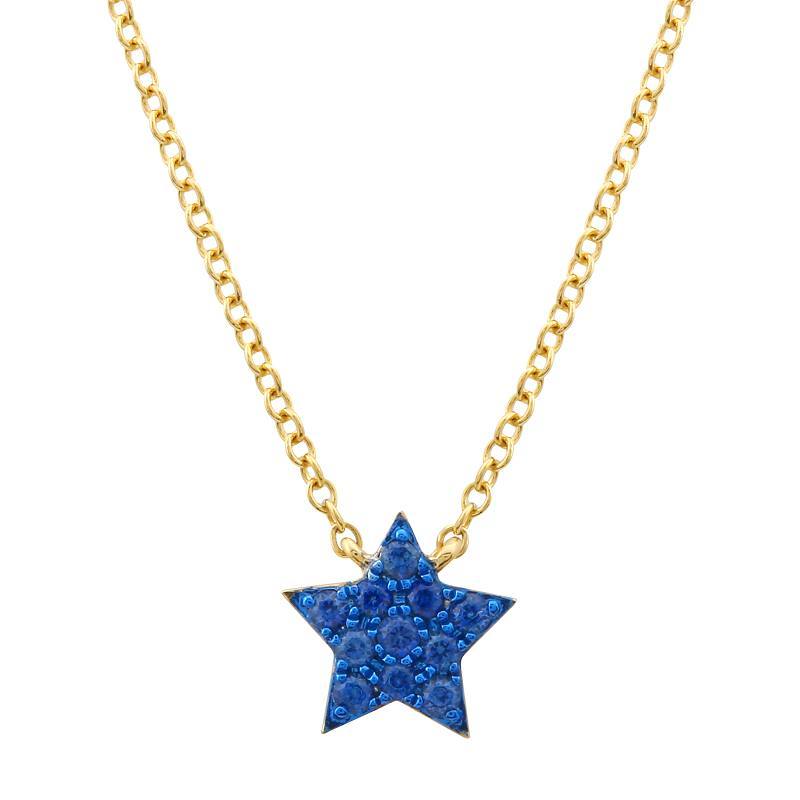 14K Gold Micro Pave Blue Sapphire Star Necklace Yellow Gold Izakov Diamonds + Fine Jewelry