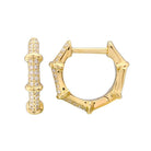 14K Gold Micro Pave Diamond Bamboo Huggie Earrings Yellow Gold Izakov Diamonds + Fine Jewelry