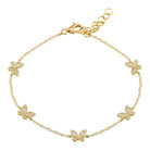 14K Gold Micro Pave Diamond Butterflies Station Bracelet Yellow Gold Izakov Diamonds + Fine Jewelry