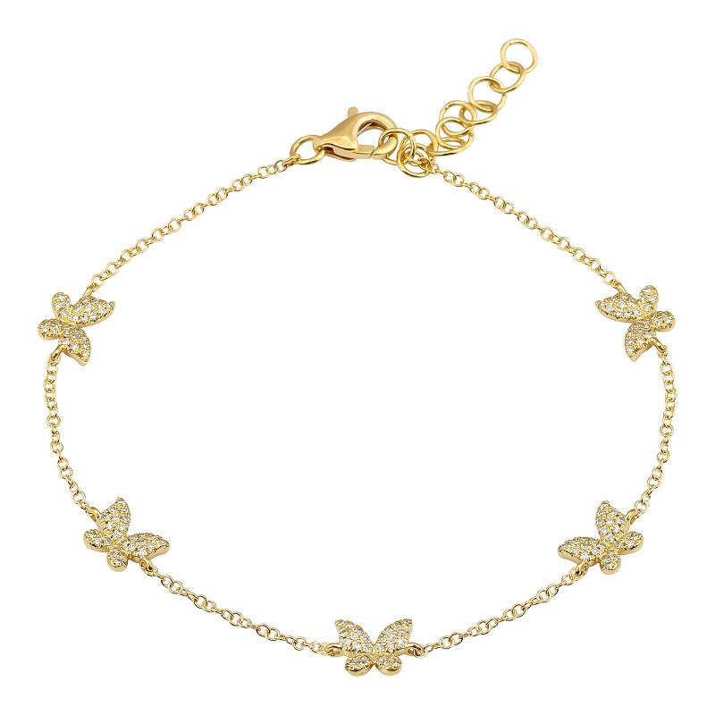 14K Gold Micro Pave Diamond Butterflies Station Bracelet - Bracelets - Izakov Diamonds + Fine Jewelry