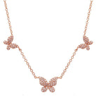 14K Gold Micro Pave Diamond Butterflies Trio Necklace Rose Gold Izakov Diamonds + Fine Jewelry