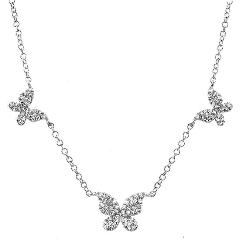 14K Gold Micro Pave Diamond Butterflies Trio Necklace White Gold Izakov Diamonds + Fine Jewelry