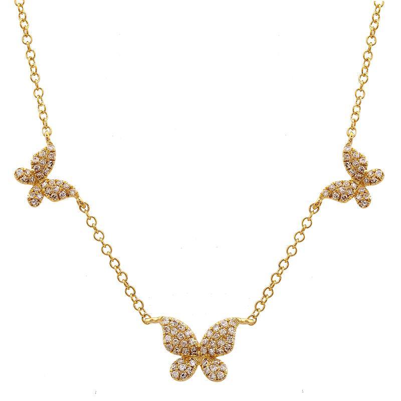 14K Gold Micro Pave Diamond Butterflies Trio Necklace Yellow Gold Izakov Diamonds + Fine Jewelry