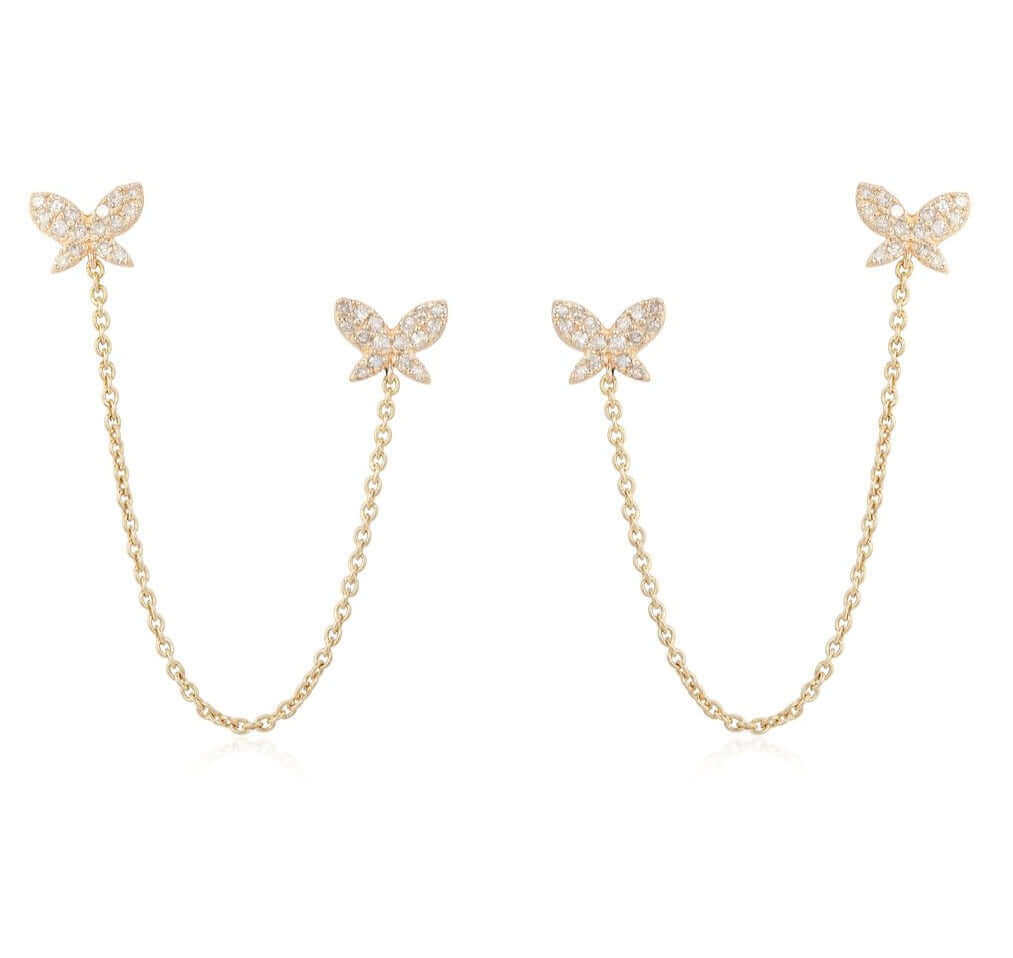 14K Rose Gold Diamond Pave Double Butterfly Bracelet White Gold