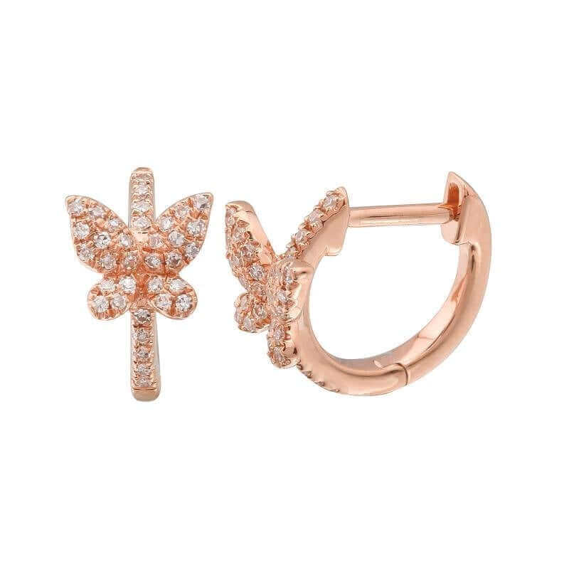 14K Gold Micro Pave Diamond Butterfly Huggie Earrings - Earrings - Izakov Diamonds + Fine Jewelry