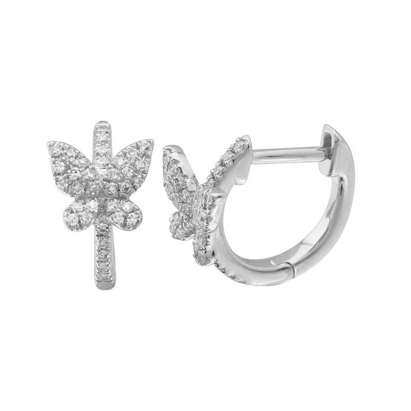 14K Gold Micro Pave Diamond Butterfly Huggie Earrings White Gold Izakov Diamonds + Fine Jewelry