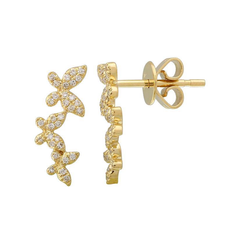 14K Gold Micro Pave Diamond Butterfly Trio Button Earrings Yellow Gold Izakov Diamonds + Fine Jewelry