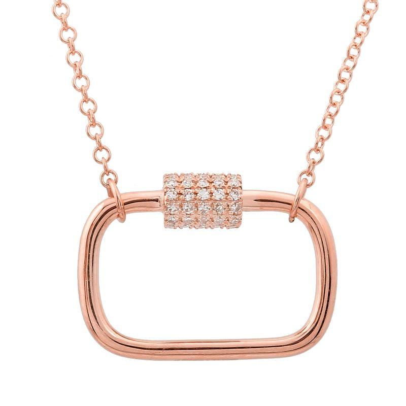 14K Gold Micro Pave Diamond Carabiner Lock Necklace Rose Gold Izakov Diamonds + Fine Jewelry