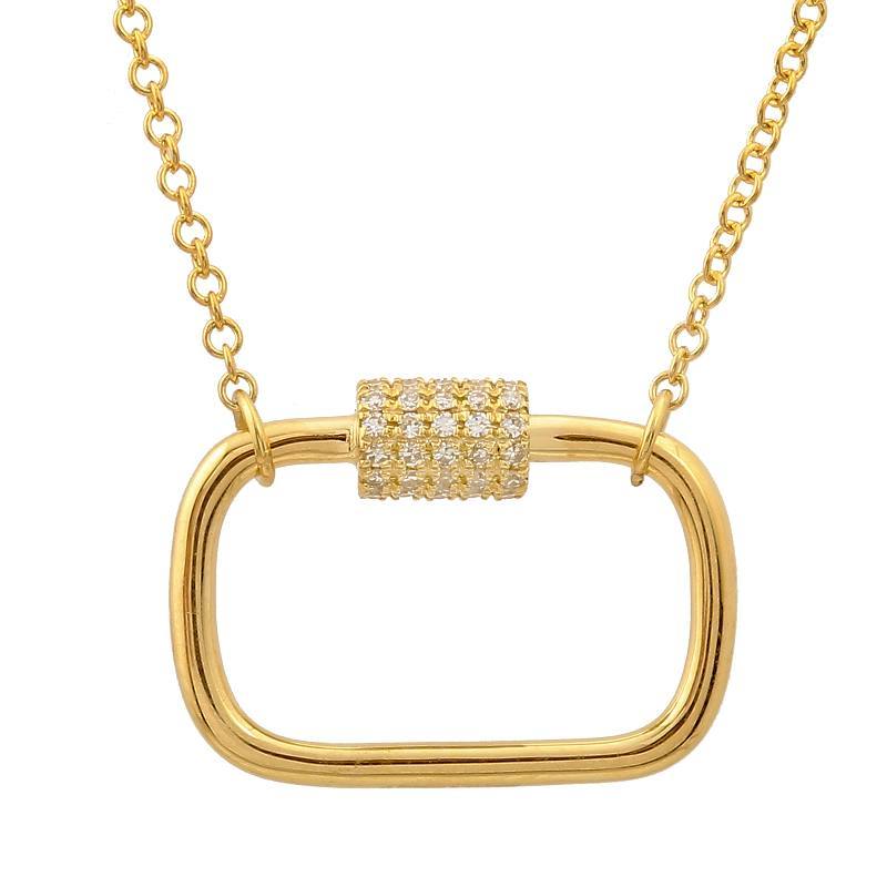 14K Gold Micro Pave Diamond Carabiner Lock Necklace - Necklaces - Izakov Diamonds + Fine Jewelry