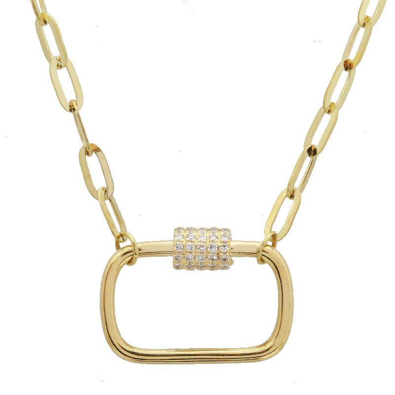 14K Gold Micro Pave Diamond Carabiner Lock Paper Clip Necklace Yellow Gold Izakov Diamonds + Fine Jewelry