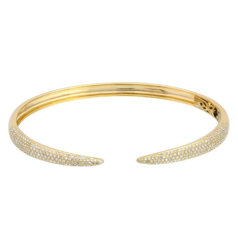14K Gold Micro Pave Diamond Claw Cuff Bangle Yellow Gold Izakov Diamonds + Fine Jewelry