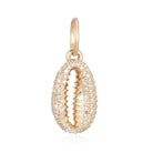 14K Gold Micro Pave Diamond Cowrie Shell Necklace Charm Yellow Gold Izakov Diamonds + Fine Jewelry