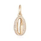 14K Gold Micro Pave Diamond Cowrie Shell Necklace Charm - Charms & Pendants - Izakov Diamonds + Fine Jewelry