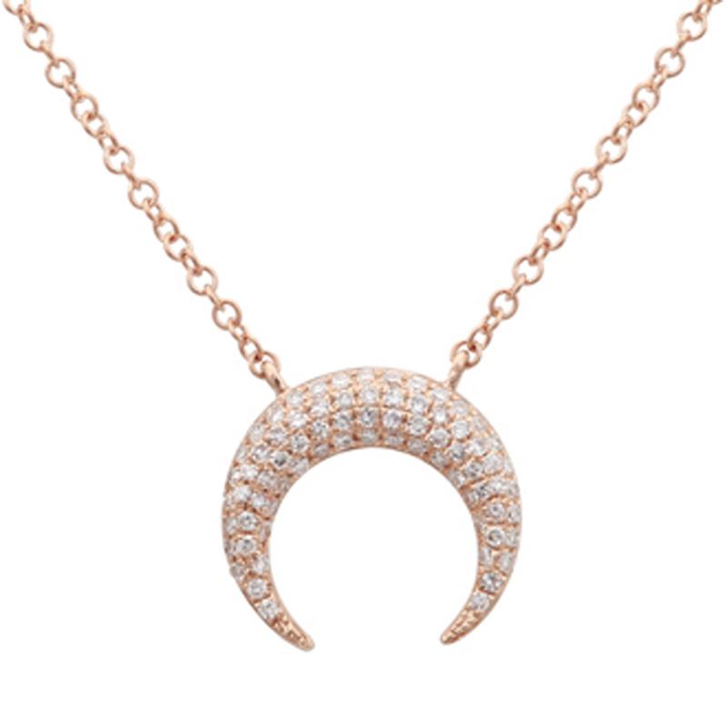 14K Gold Micro Pave Diamond Crescent Horn Necklace Rose Gold Izakov Diamonds + Fine Jewelry