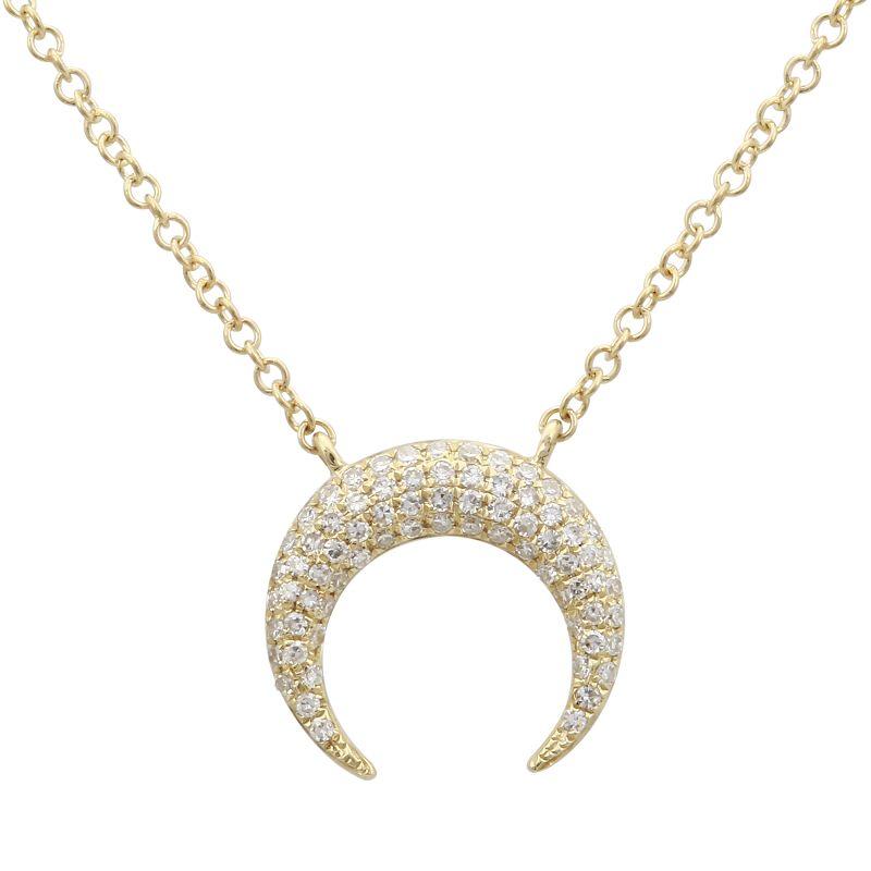 14K Gold Micro Pave Diamond Crescent Horn Necklace - Necklaces - Izakov Diamonds + Fine Jewelry
