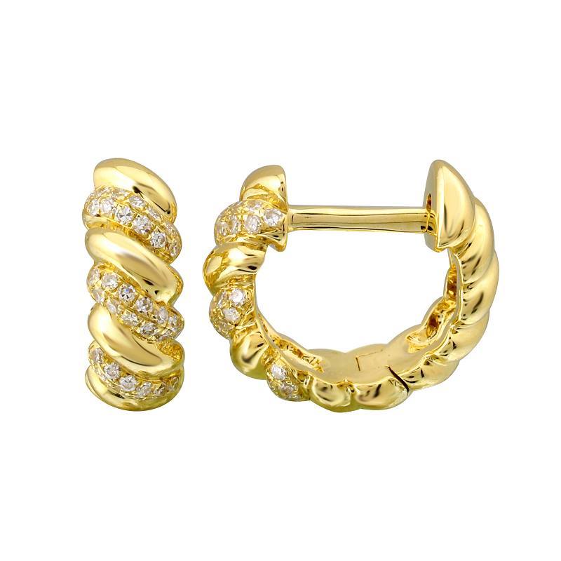 14K Gold Micro Pave Diamond Croissant Huggies Yellow Gold Izakov Diamonds + Fine Jewelry