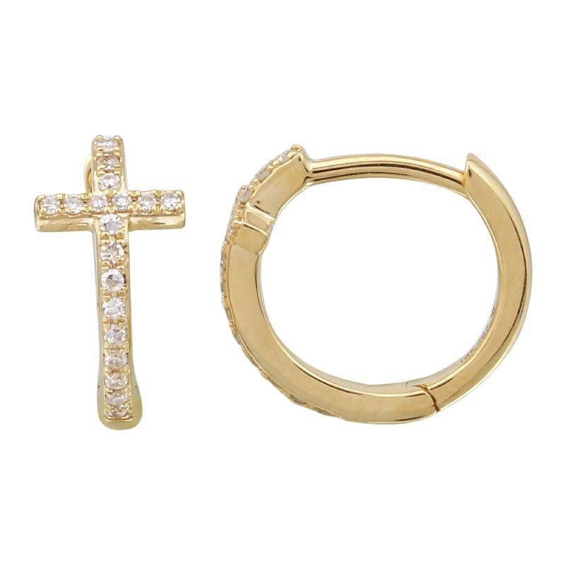 14K Gold Micro Pave Diamond Cross Huggies - Earrings - Izakov Diamonds + Fine Jewelry