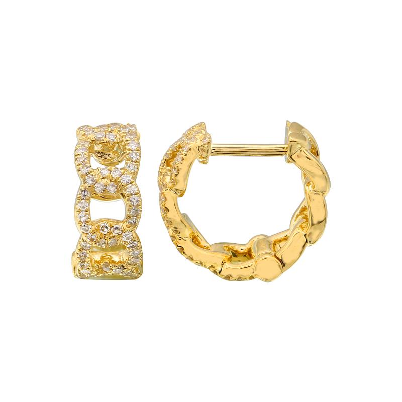 14K Gold Micro Pave Diamond Cuban Link Huggies - Earrings - Izakov Diamonds + Fine Jewelry