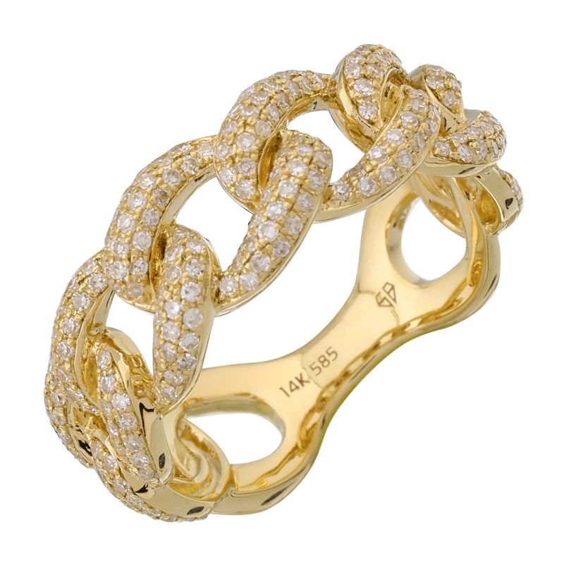 14K Gold Micro Pave Diamond Cuban Link Ring Izakov Diamonds + Fine Jewelry