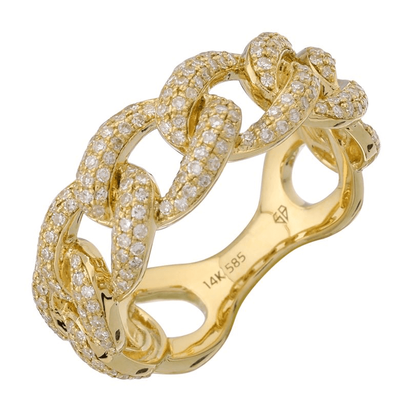 14K Gold Micro Pave Diamond Cuban Link Ring - Rings - Izakov Diamonds + Fine Jewelry