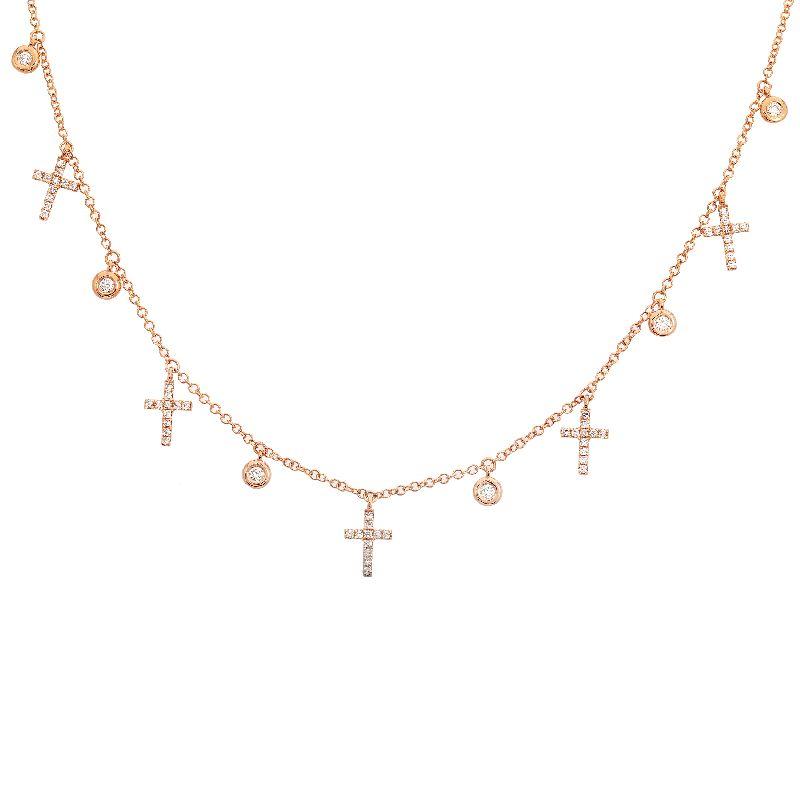 14K Gold Micro Pave Diamond Dangling Cross Necklace Rose Gold Izakov Diamonds + Fine Jewelry