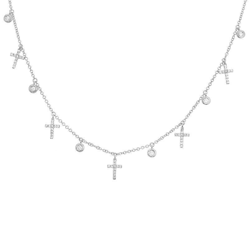 14K Gold Micro Pave Diamond Dangling Cross Necklace - Necklaces - Izakov Diamonds + Fine Jewelry