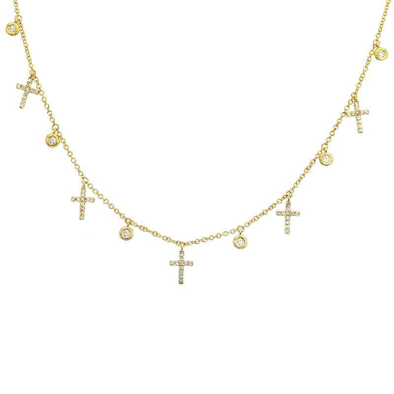 14K Gold Micro Pave Diamond Dangling Cross Necklace Yellow Gold Izakov Diamonds + Fine Jewelry