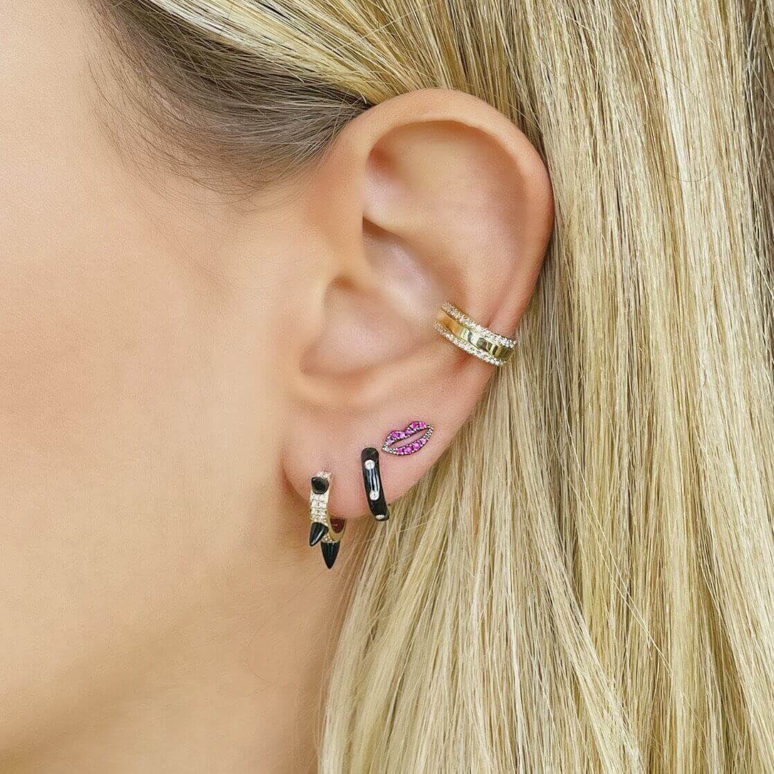 14K Gold Micro Pave Diamond Edges Ear Cuff - Earrings - Izakov Diamonds + Fine Jewelry