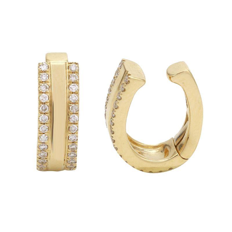 14K Gold Micro Pave Diamond Edges Ear Cuff Yellow Gold Izakov Diamonds + Fine Jewelry