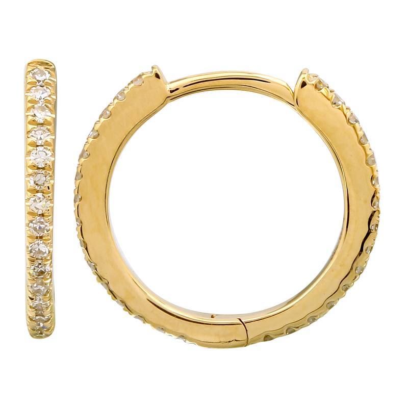 14K Gold Micro Pave Diamond Eternity Huggies Yellow Gold / 12mm Izakov Diamonds + Fine Jewelry