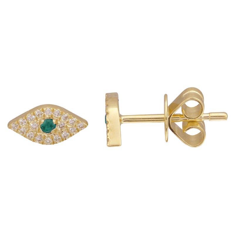 14K Gold Micro Pave Diamond Green Evil Eyes Earrings - Earrings - Izakov Diamonds + Fine Jewelry