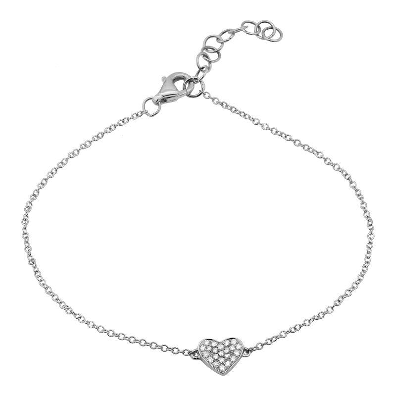 14K Gold Micro Pave Diamond Heart Bracelet White Gold Izakov Diamonds + Fine Jewelry