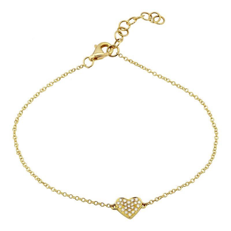14K Gold Micro Pave Diamond Heart Bracelet Yellow Gold Izakov Diamonds + Fine Jewelry