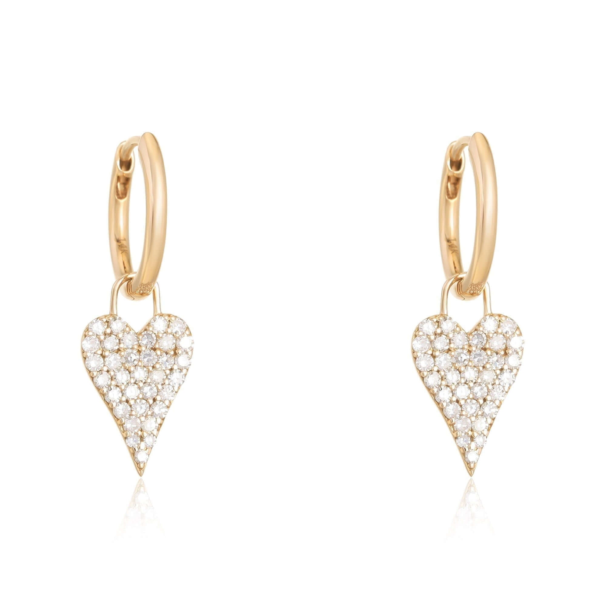 14K Gold Micro Pave Diamond Heart Drop Huggies - Earrings - Izakov Diamonds + Fine Jewelry