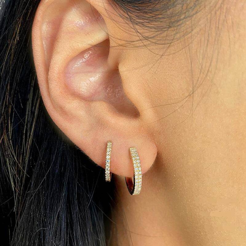 14K Gold Micro Pave Diamond Huggies (13mm) - Earrings - Izakov Diamonds + Fine Jewelry