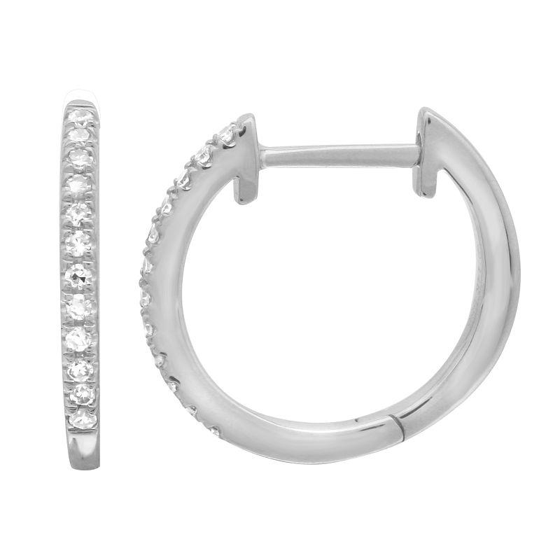 14K Gold Micro Pave Diamond Huggies (13mm) White Gold Izakov Diamonds + Fine Jewelry