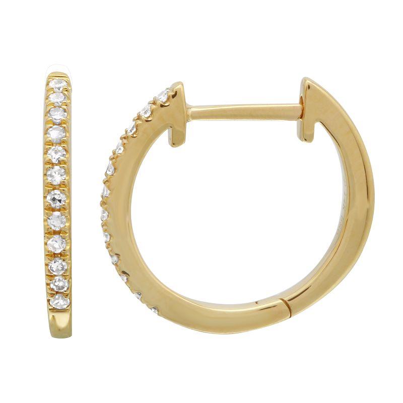 14K Gold Micro Pave Diamond Huggies (13mm) Yellow Gold Izakov Diamonds + Fine Jewelry