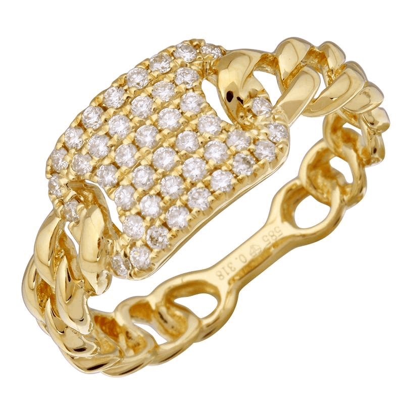 14K Gold Micro Pave Diamond ID Tag Cuban Link Ring - Rings - Izakov Diamonds + Fine Jewelry