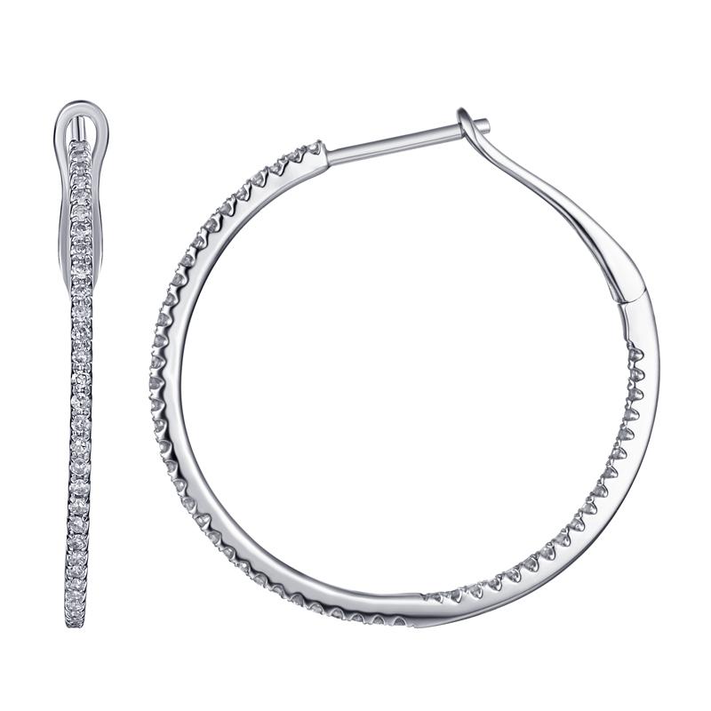 14K Gold Micro Pave Diamond Inside-Out Hoop Earrings (27MM) White Gold Izakov Diamonds + Fine Jewelry