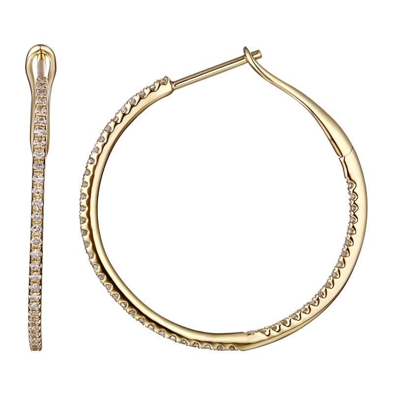 14K Gold Micro Pave Diamond Inside-Out Hoop Earrings (27MM) Yellow Gold Izakov Diamonds + Fine Jewelry