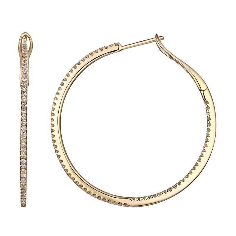 14K Gold Micro Pave Diamond Inside-Out Hoop Earrings (34MM) Yellow Gold Izakov Diamonds + Fine Jewelry